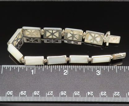 925 Sterling Silver  Vintage Rectangle Mother Of Pearl Tennis Bracelet  BT9516