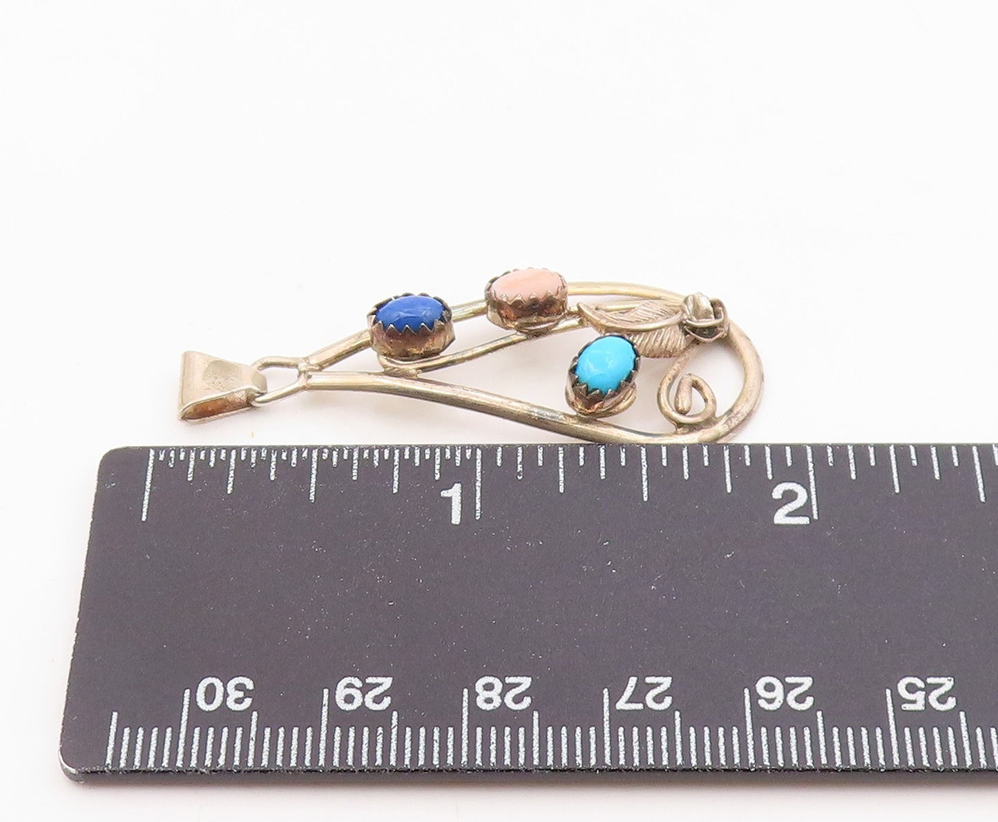 BERNICE BONNEY NAVAJO 925 Silver Vintage Multi Stone Floral Pendant PT16767