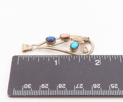 BERNICE BONNEY NAVAJO 925 Silver Vintage Multi Stone Floral Pendant PT16767