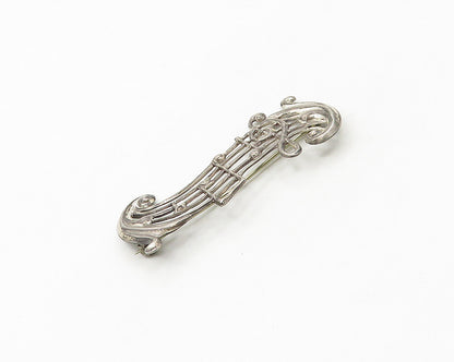 925 Sterling Silver  Vintage Antique Shiny Music Notes Brooch Pin  BP7082