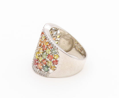 925 Sterling Silver Vintage Ring Multi Gemstone Wide Cluster Band Sz 11 RG36826