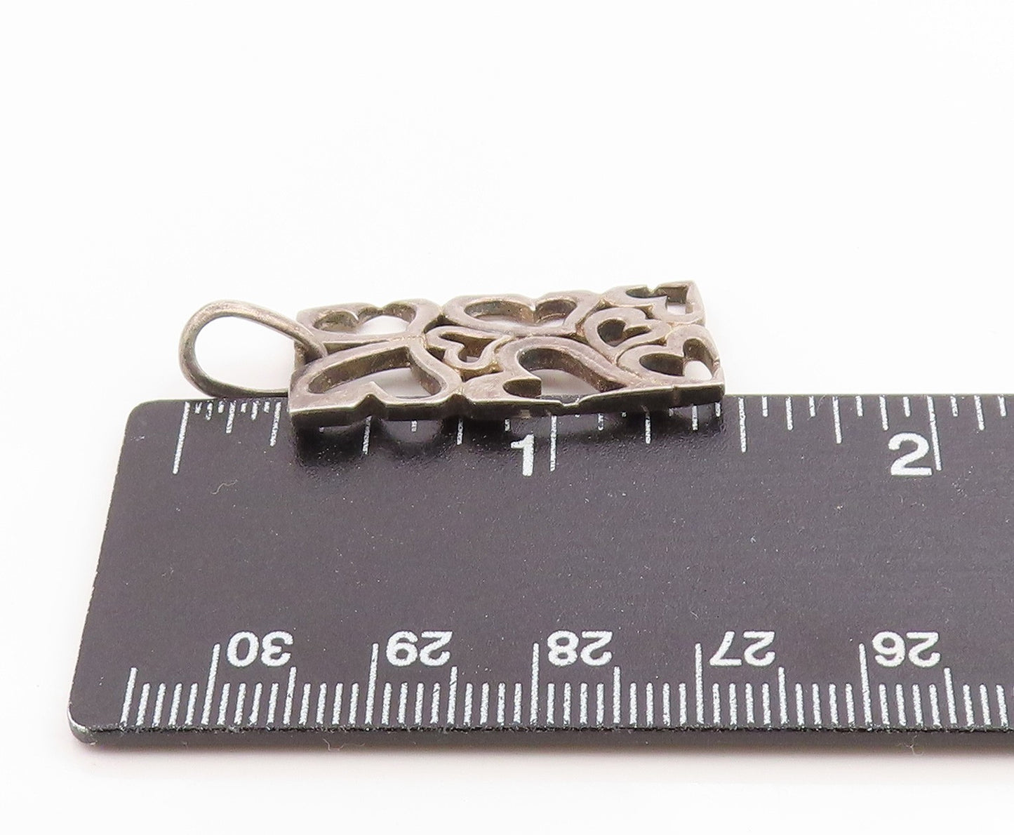 925 Sterling Silver Vintage Pendant Love Heart Cutout Geometric Frame  PT26287