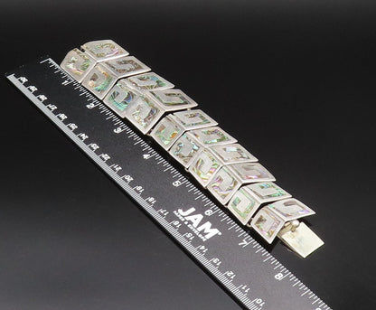TAXCO 925 Silver  Vintage Inlaid Abalone Double Row Link Bracelet  BT9784