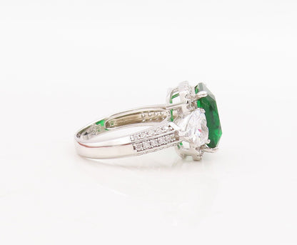 925 Sterling Silver Vintage Ring Rectangle Cut Peridot Triangle CZ Sz 7  RG29020