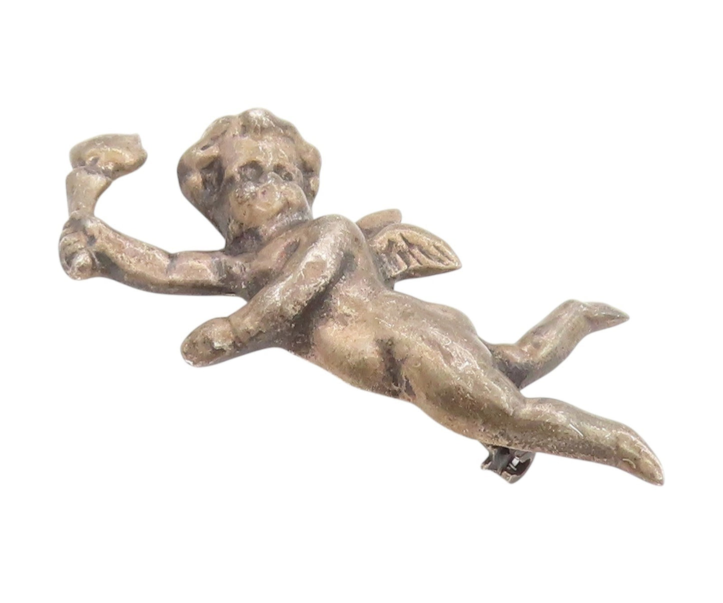 925 Sterling Silver Vintage Brooch Antique Cherub Baby Angel With Torch  BP11885
