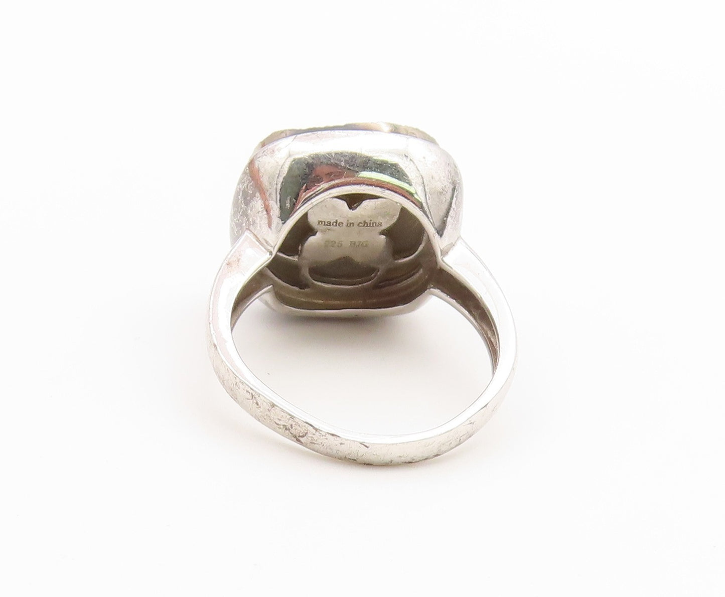 925 Sterling Silver Vintage Ring Drusy Quartz Geometric Band  Sz 8  RG36860