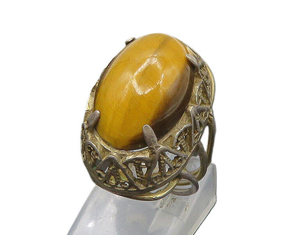 925 Sterling Silver  Vintage Antique Tiger's Eye Cocktail Ring Sz 5.5  RG22617
