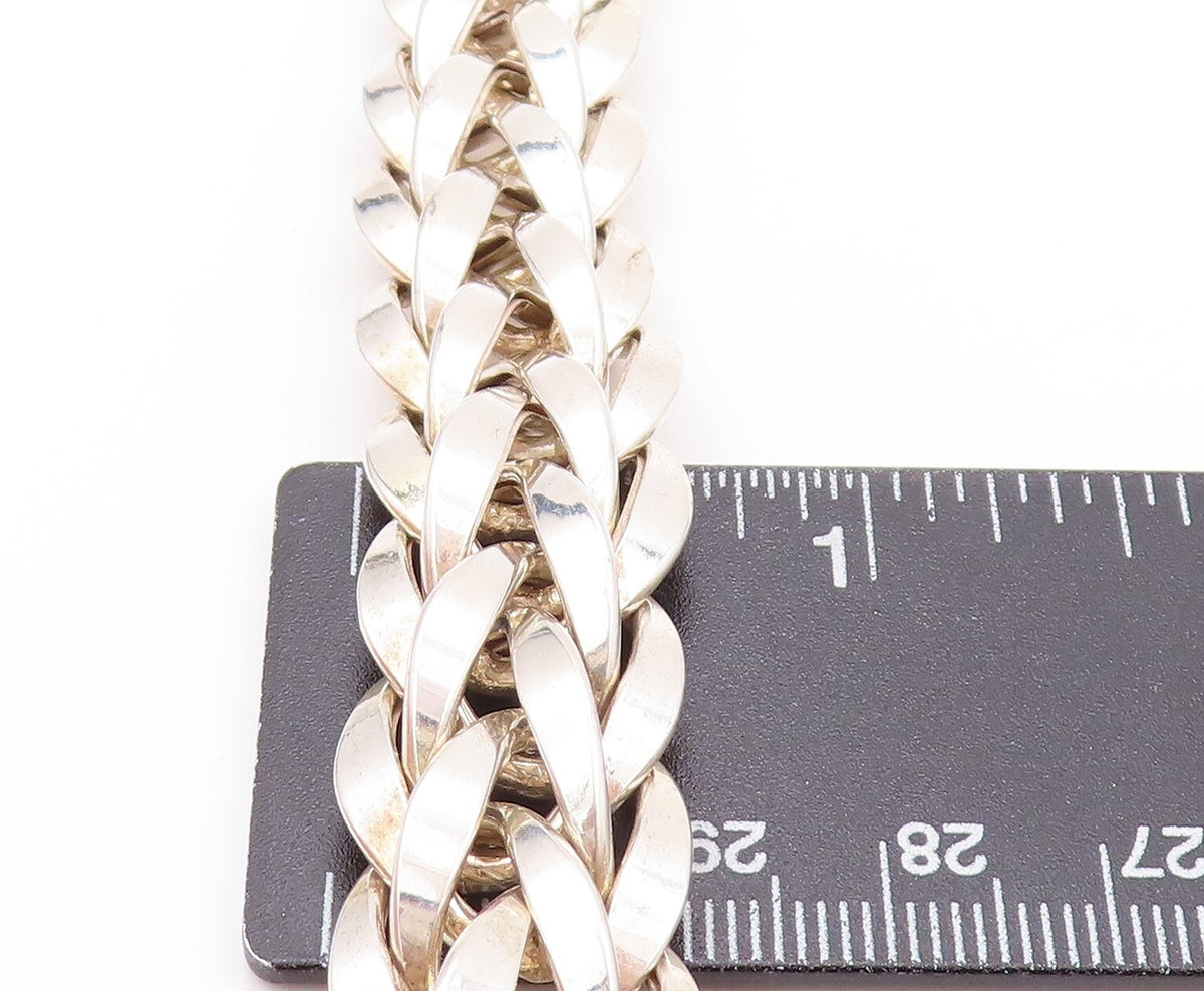 925 Sterling Silver Vintage Bracelet Broad Designer Breaded Band BT11133