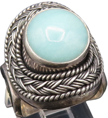 BALI 925 Silver  Vintage Braided & Rope Twist Larimar Ring Sz 7  RG25597
