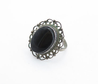 MEXICO 925 Sterling Silver  Vintage Black Onyx Cocktail Ring Sz 7  RG5952