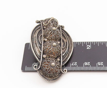 925 Sterling Silver Vintage Brooch Pin MIDDLE EAST Intricate Filigree  BP12170