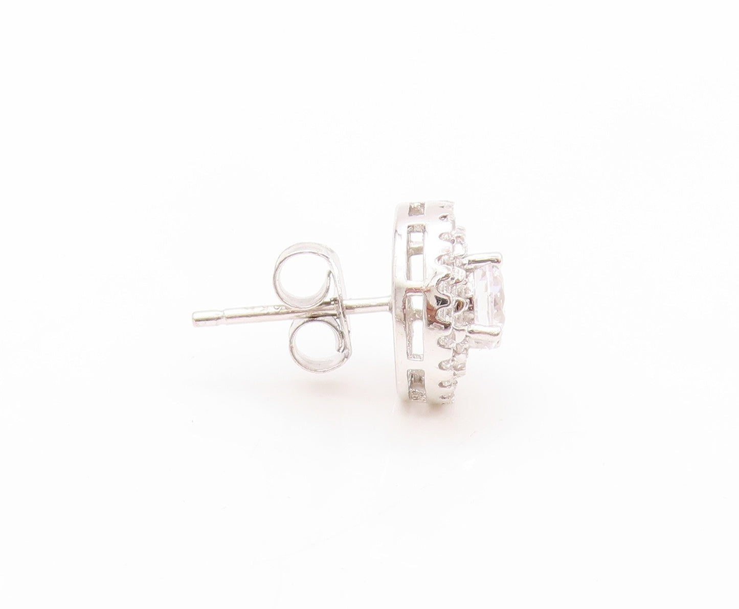 925 Sterling Silver Vintage Earrings Round CZ Halo CZ Band Design Studs  EG13595