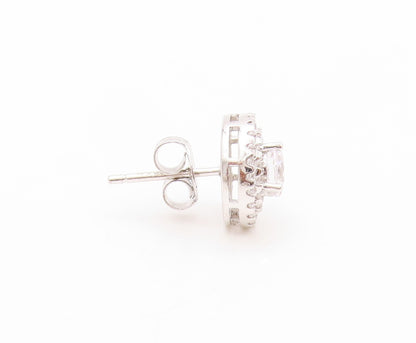 925 Sterling Silver Vintage Earrings Round CZ Halo CZ Band Design Studs  EG13595