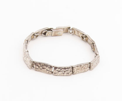 925 Sterling Silver Vintage Bracelet MEXICO Hammered Segment Link Chain  BT11414