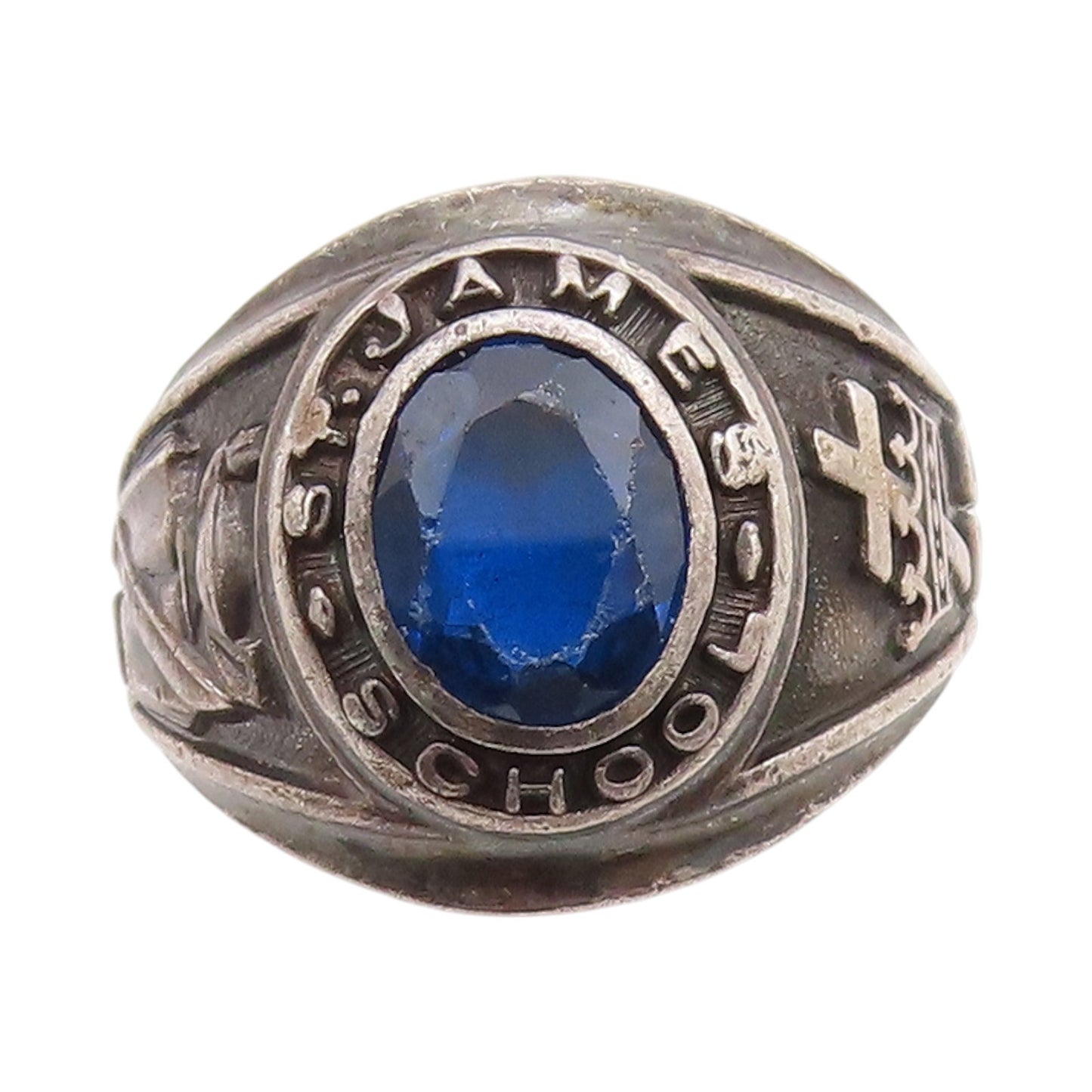 925 Sterling Silver Vintage Ring Sapphire 1969 St. James School Sz 10.5 RG33458