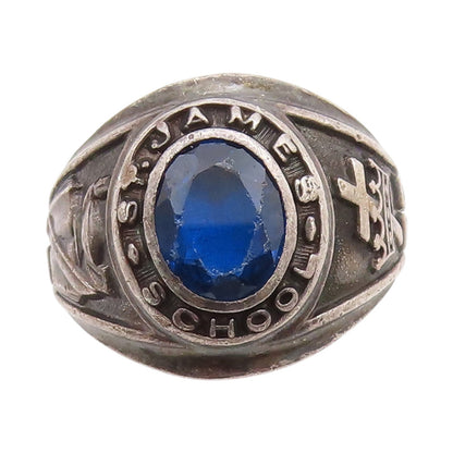 925 Sterling Silver Vintage Ring Sapphire 1969 St. James School Sz 10.5 RG33458