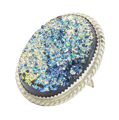 CYNTHIA BEGAY NAVAJO 925 Sterling Silver Druzy Stone Cocktail Ring Sz 9  RG17856