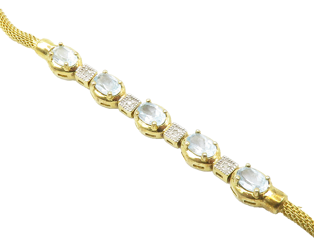 925 Silver  Blue Topaz & Genuine Diamonds Gold Plated Chain Bracelet  BT5548