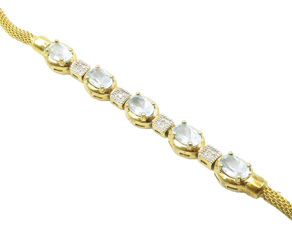 925 Silver  Blue Topaz & Genuine Diamonds Gold Plated Chain Bracelet  BT5548