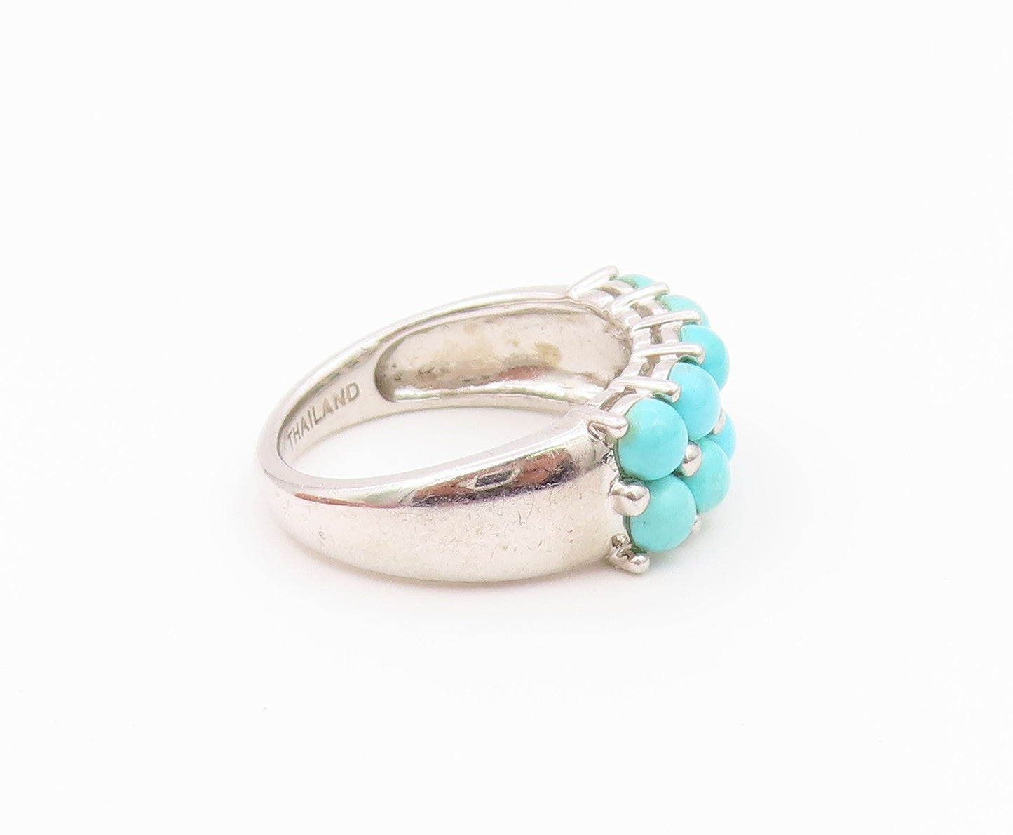 925 Sterling Silver Vintage Ring Cabochon Turquoise Double Row  Sz 6  RG36543