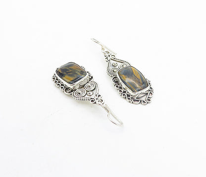 925 Sterling Silver  Vintage Agate Heart Swirl Twist Dangle Earrings  EG3461