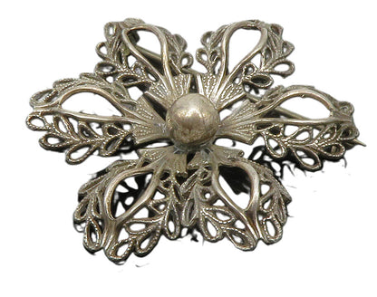 MICHELE 925 Sterling Silver  Vintage Open Flower Motif Brooch Pin  BP5527