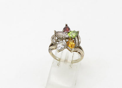 925 Silver  Vintage Peridot Citrine Garnet & Topaz Band Ring Sz 6  RG21523