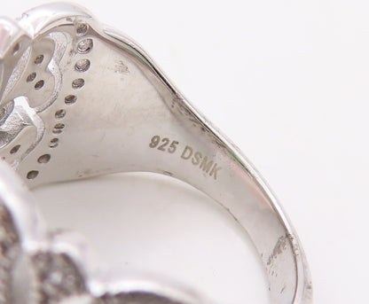 925 Sterling Silver Vintage Ring Designer Cutout White & Green CZ  Sz 7 RG30853