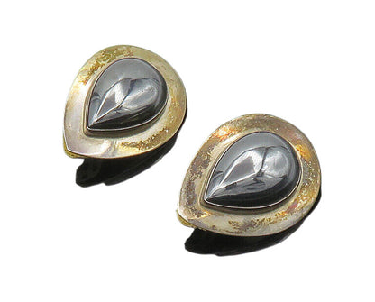 NAVAJO 925 Sterling Silver  Vintage Hematite Non Pierce Drop Earrings  EG9236