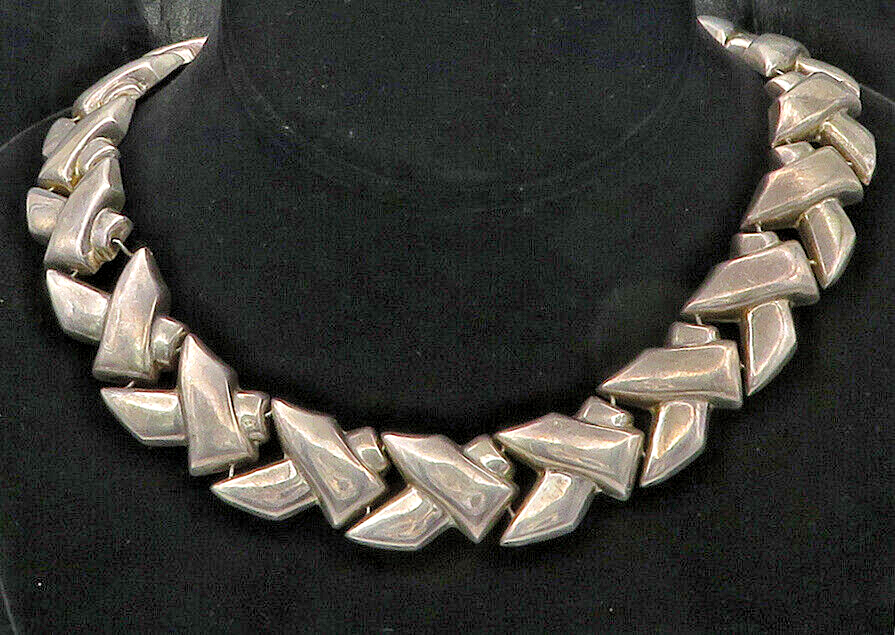 DEZAN 925 Silver  Vintage Heavy Dark Tone Hinge X Link Chain Necklace  NE2999