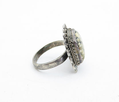 925 Sterling Silver  Vintage Ocean Jasper Twist Cocktail Ring Sz 9  RG5602