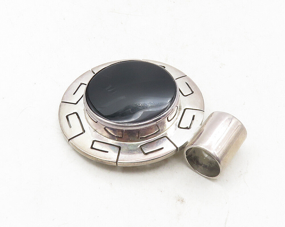 CII MEXICO 925 Silver  Vintage Black Onyx Greek Key Border Pendant  PT7865
