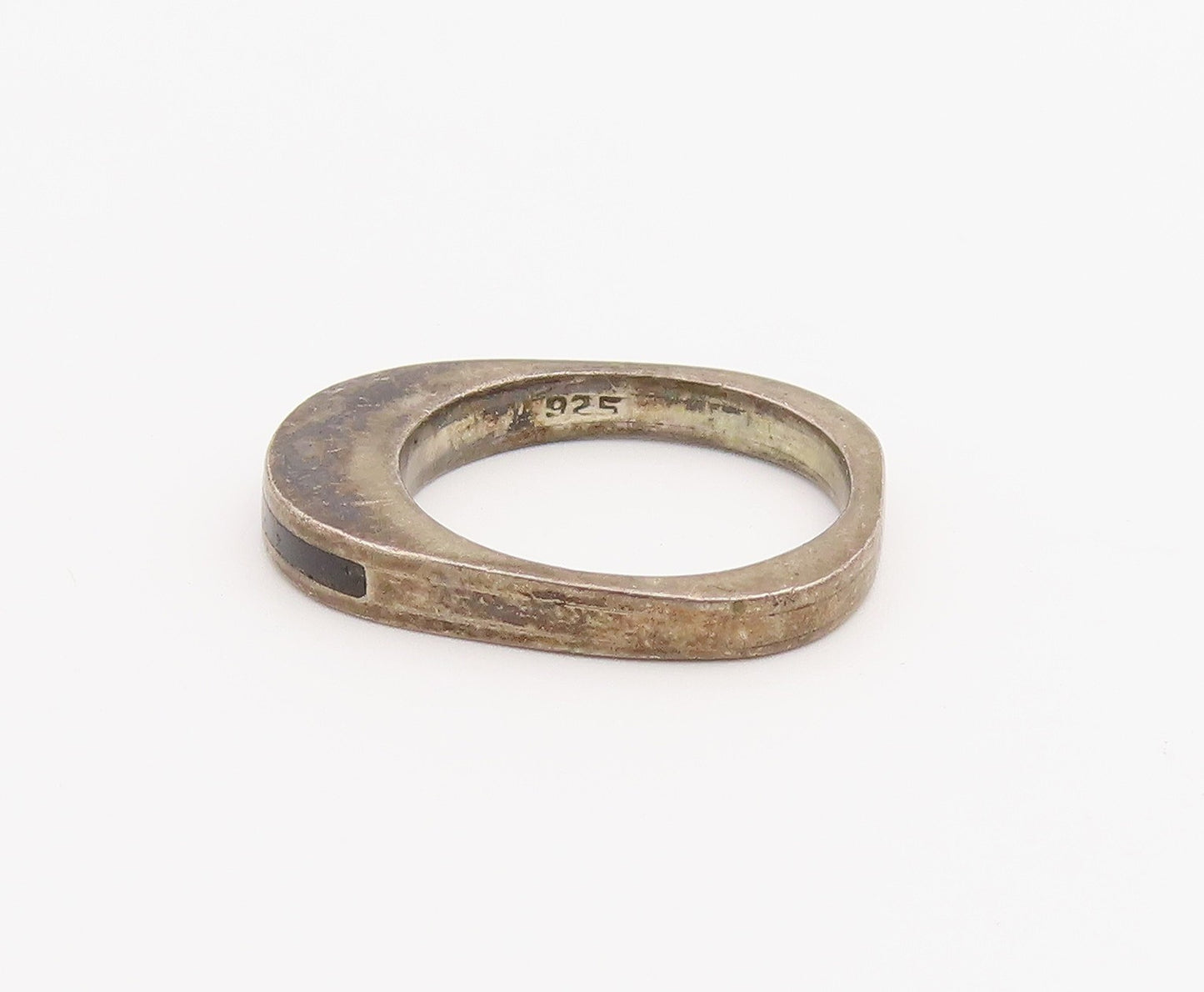925 Sterling Silver Vintage Ring Classic Geometric Inlay Band  Sz 6.5  RG36653