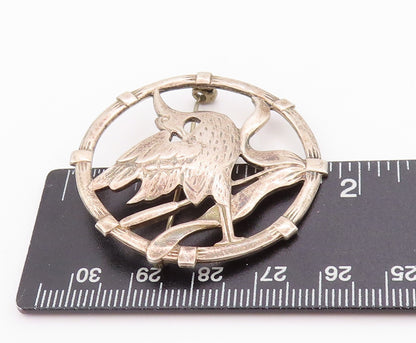 925 Sterling Silver Vintage Brooch BRKS Cutout Framed Bird & Flower  BP11715