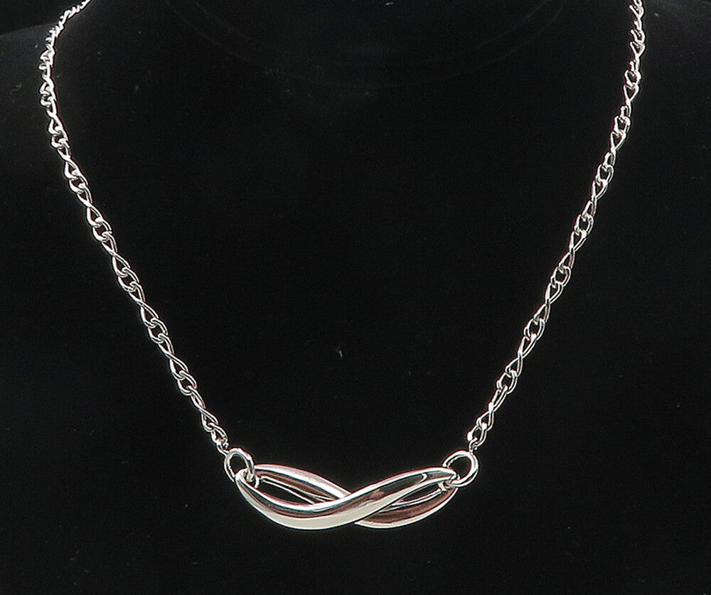 925 Sterling Silver  Polished Infinity Swirl Link Chain Necklace  NE1921