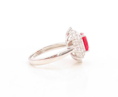925 Sterling Silver Vintage Ring Rectangle Cut Red Beaded White CZ Sz 7  RG30119