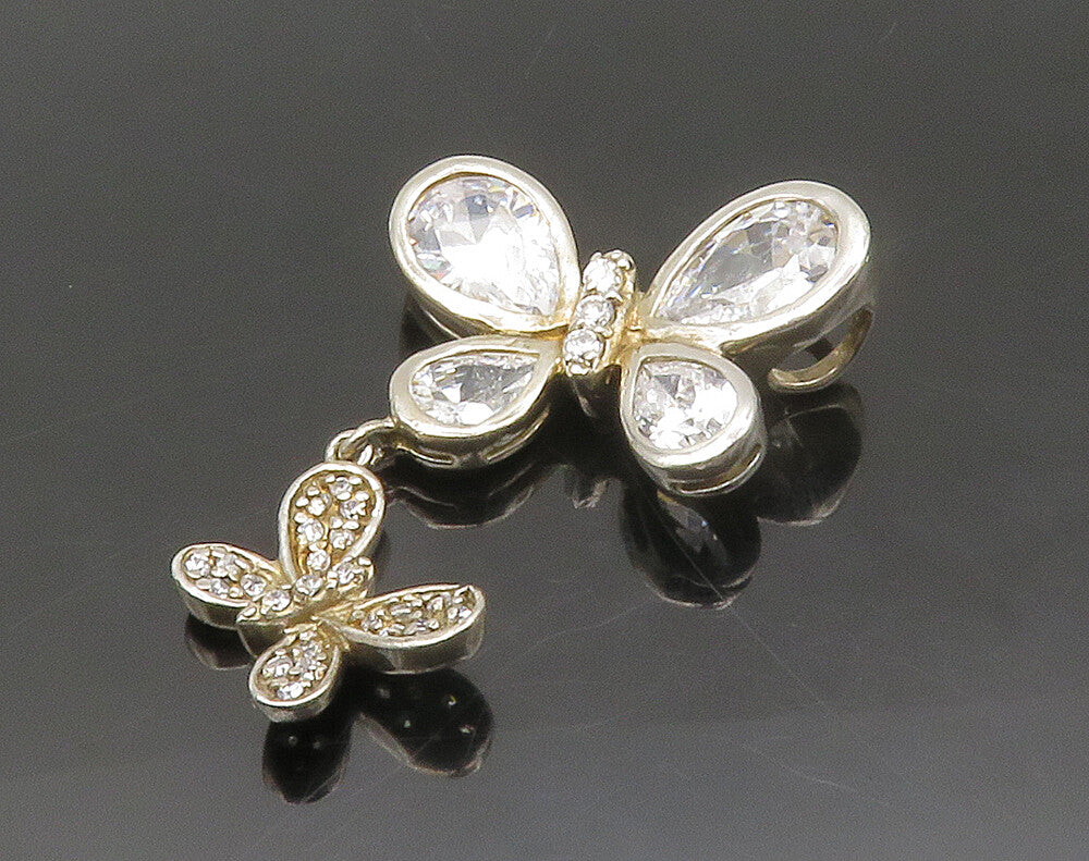 925 Sterling Silver  Vintage Cubic Zirconia Butterflies Motif Pendant  PT13276