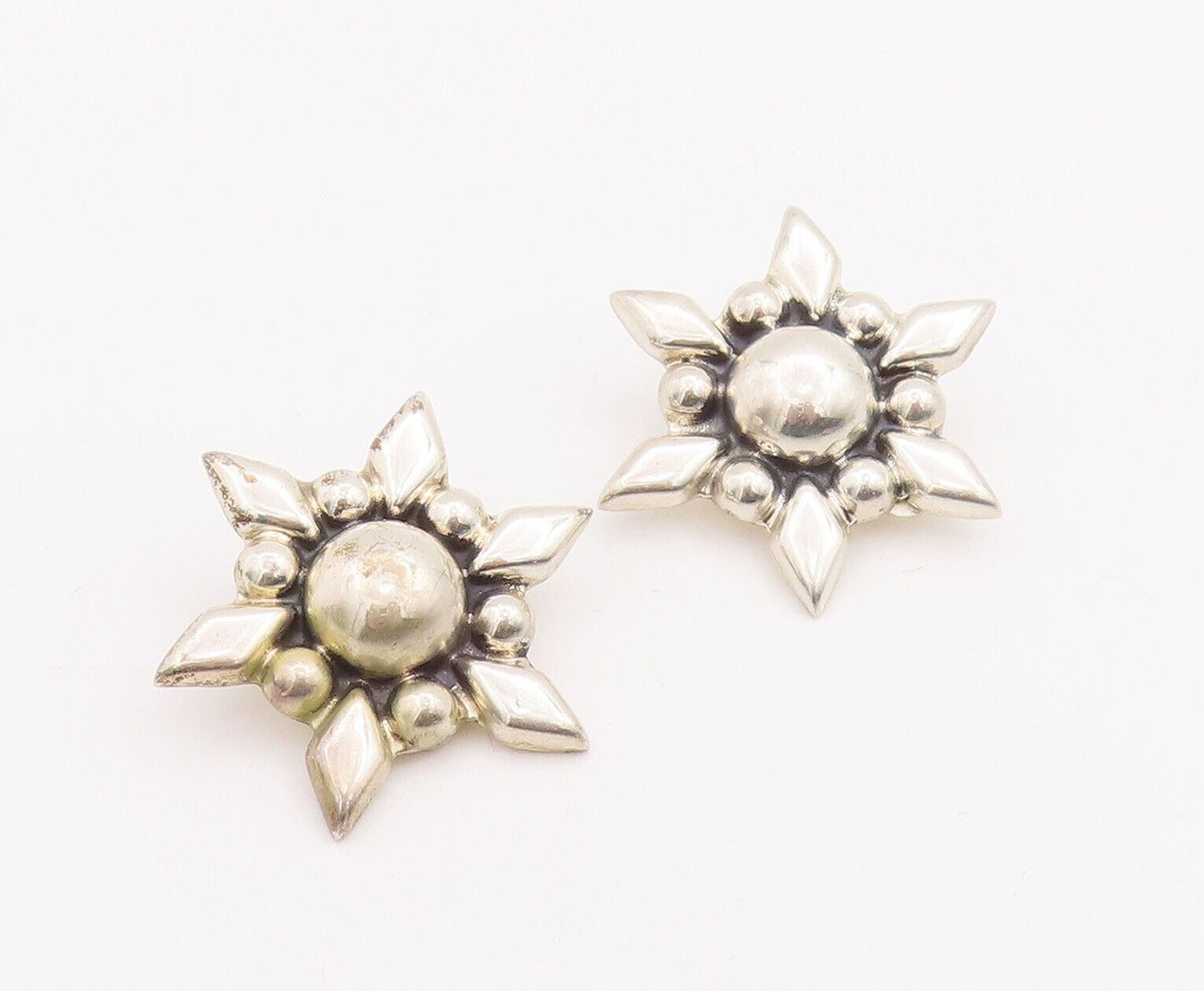 925 Sterling Silver Vintage Earrings BERNICE GOODSPEED Puffed Flower  EG13079