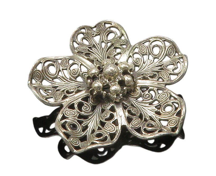 BEAU 925 Sterling Silver  Vintage Swirl Detailed Flower Brooch Pin  BP6458