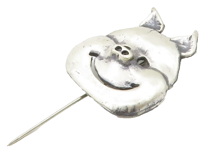 AVEDON 925 Sterling Silver  Vintage Shiny Pig's Face Motif Lapel Pin   TR2297