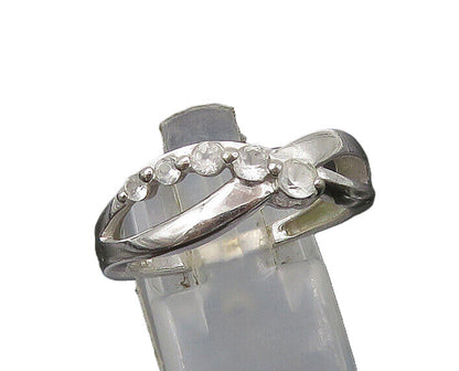 925 Sterling Silver  Vintage Graduated Topaz Shiny Band Ring Sz 8  RG22437