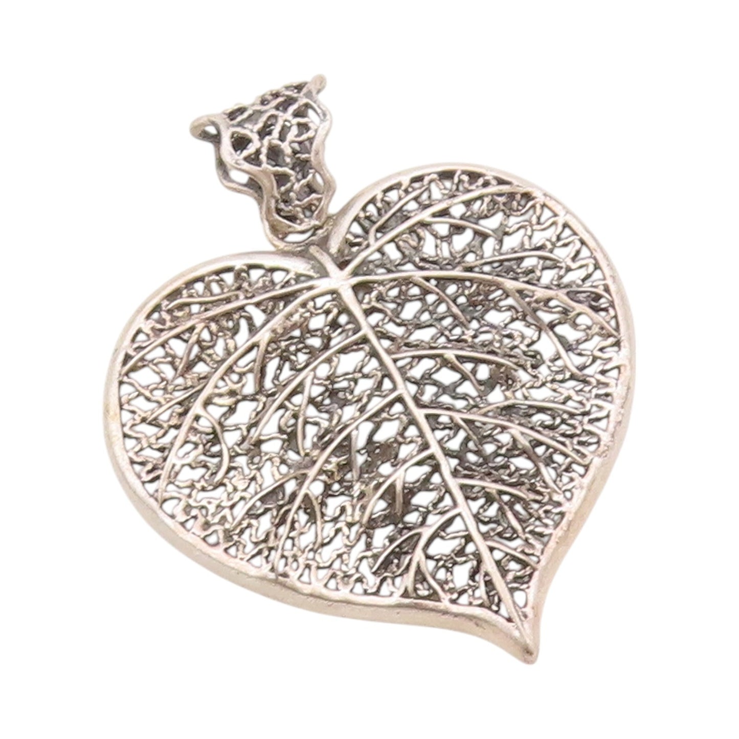 925 Sterling Silver Vintage Pendant Designer Dark Tone Cutout Leaf  PT23978