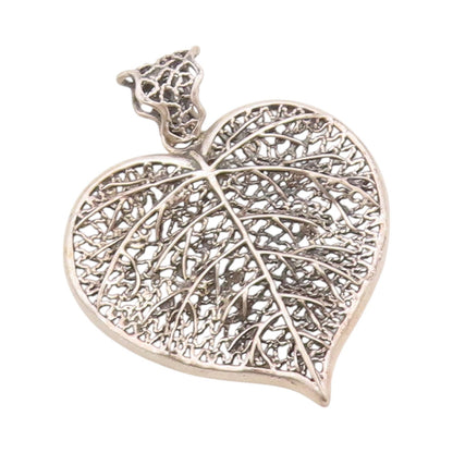 925 Sterling Silver Vintage Pendant Designer Dark Tone Cutout Leaf  PT23978