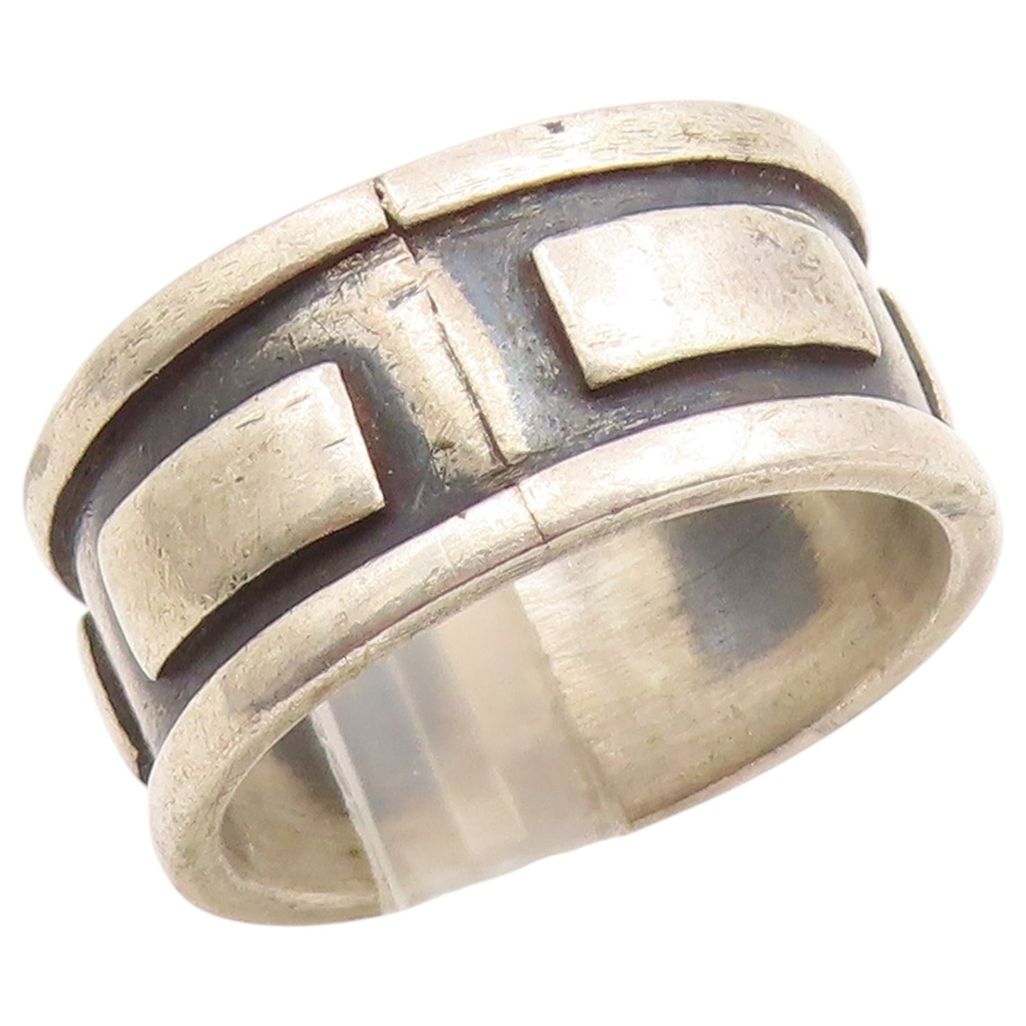 925 Sterling Silver Vintage Ring Chunky Geometric Rectangle Band Sz 9.5 RG36834
