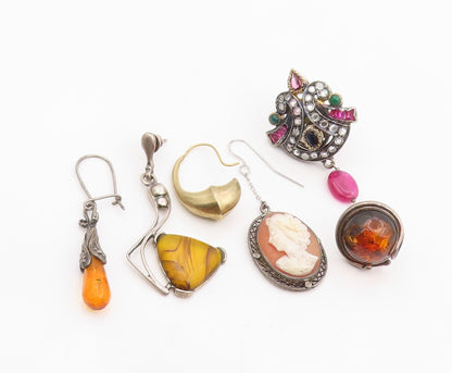 925 Sterling Silver Vintage Earrings Multi Gemstone Designer Single Lot  EG14294