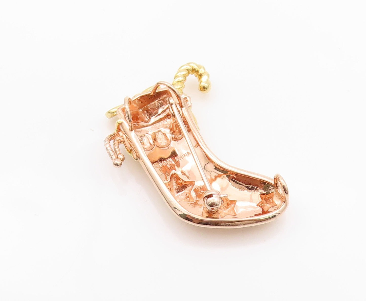 925 Sterling Silver Vintage Brooch Gold Plated Christmas Stocking  BP11671