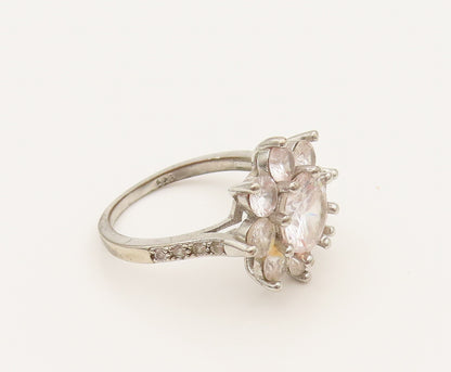 925 Silver  Vintage Fancy Cubic Zirconia Flower Fashion Ring Sz 7.25  RG26337