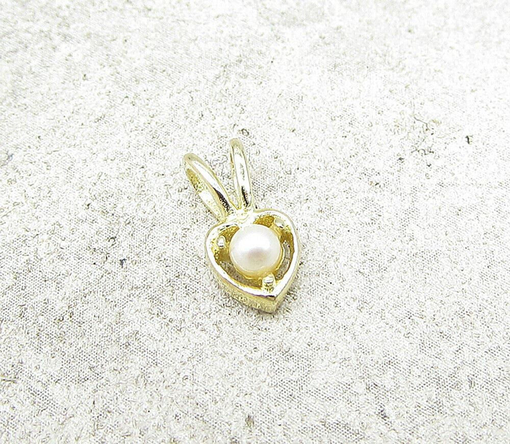 Gold Over 925 Sterling Silver Faux Pearl Love Heart Slider Pendant PT1192