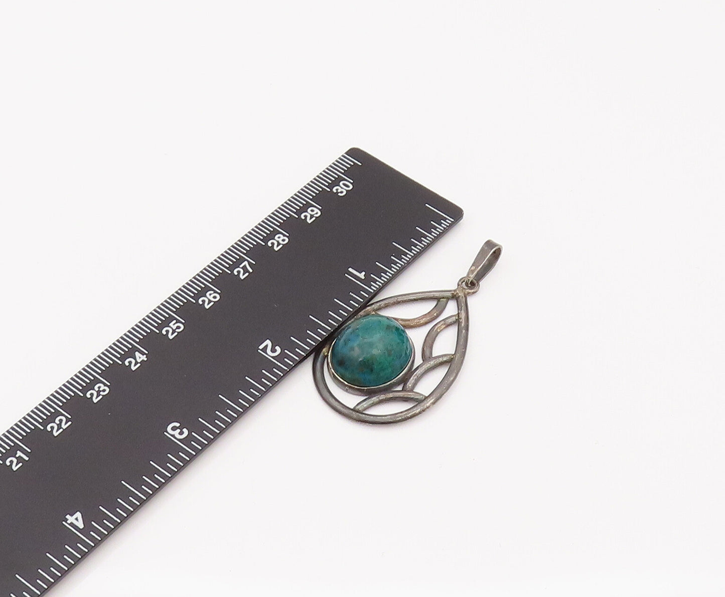 ISRAEL 925 Sterling Silver  Vintage Malachite Teardrop Pendant  PT22068