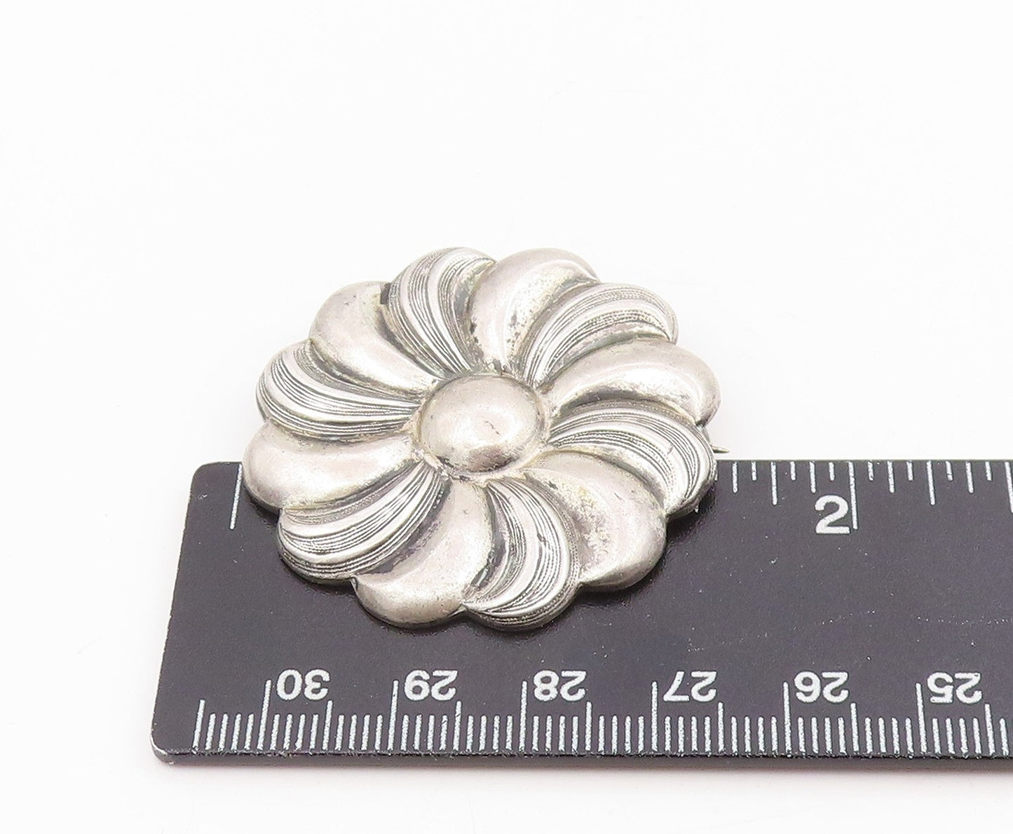 925 Sterling Silver Vintage Brooch Pin Classic Curving Botanical Flower  BP12241